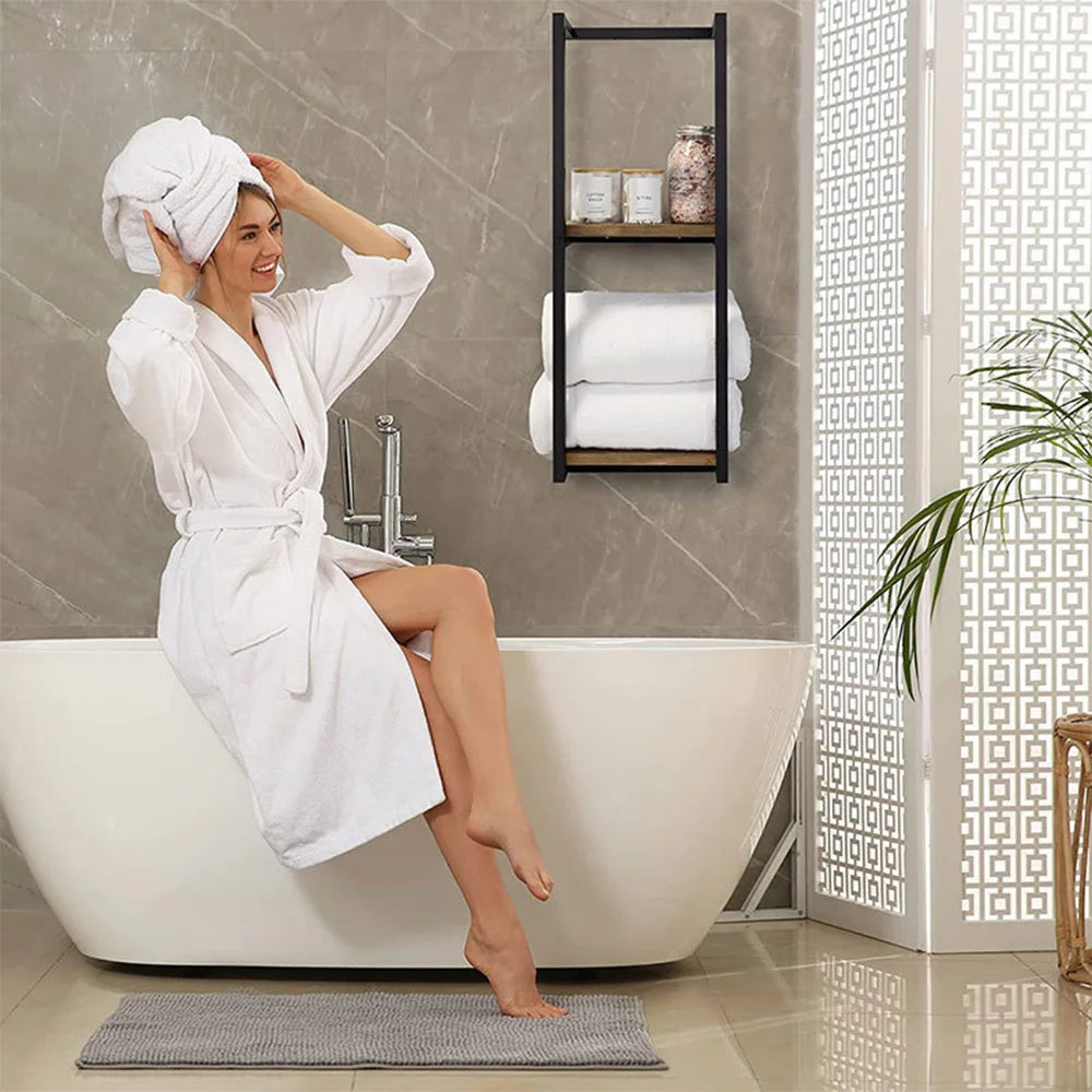 Bathroom Towel Rack Iron Art Towel Holder 2 Layers Bath Towel Stand Space-Saving for Home & Bedroom Decor Accessories