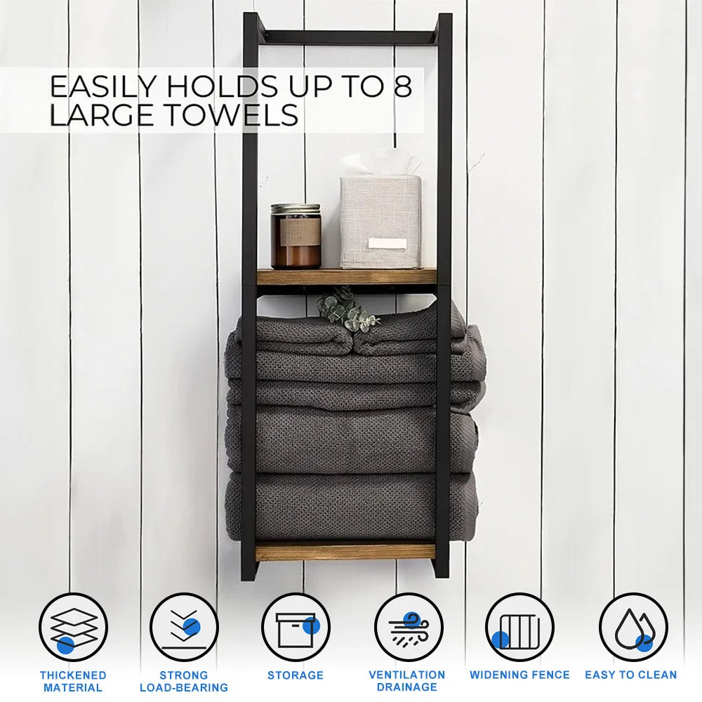 Double-layer Wall-mounted Towel Storage Rack Sturdy Thickened Easy To Install for Home Bathroom Bedroom