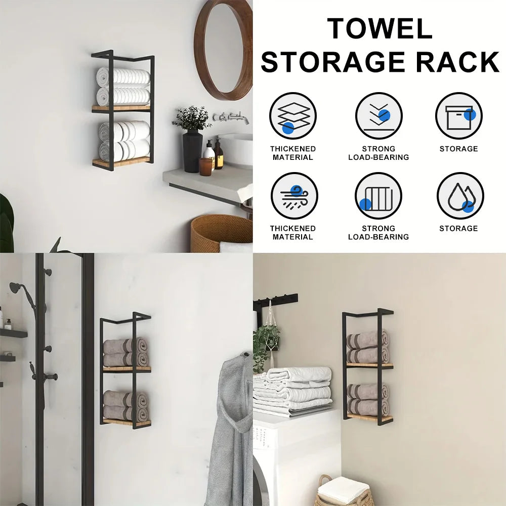 Bathroom Towel Rack Iron Art Towel Holder 2 Layers Bath Towel Stand Space-Saving for Home & Bedroom Decor Accessories