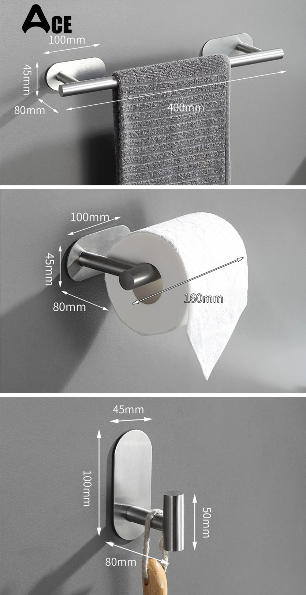 Bath Towel Bar 304 Stainless Steel Towel Rack Towel Ring Toilet Paper Holder Brushed Gold Bathroom Hardware Accessories Set