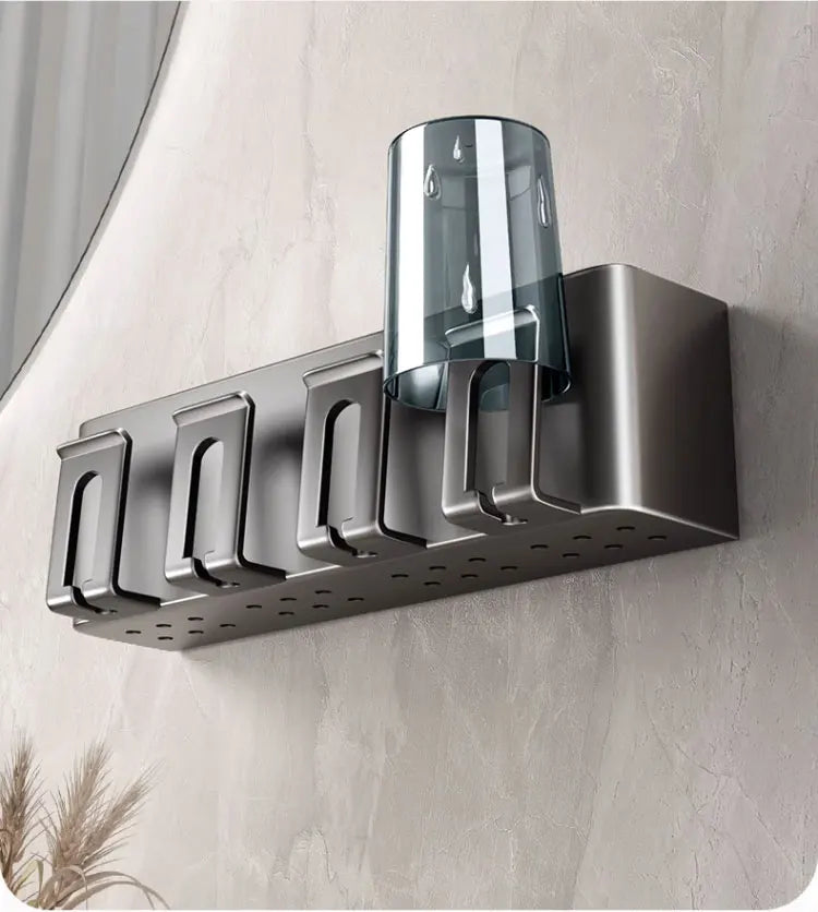 Multi-Function Toothbrush Cup Holder Punch-Free Toothpaste Holder Wall-Mounted Bathroom Storage Box Mouthwash Cup Holder