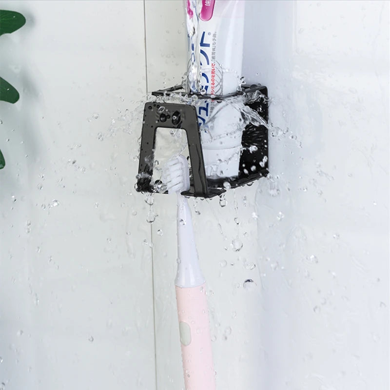 Self-adhesive Wall Mount Stainless Steel Toothbrush Holder Punch-free Toothpaste Organizer Mouthwash Cup Stand Bathroom Tools