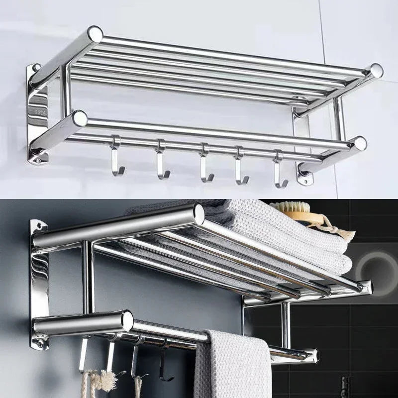 Stainless Steel Bath Towel Rack Perforation-free Hotel Hotel Bathroom Rack Towel Rack Towel Bar Bathroom Shelves