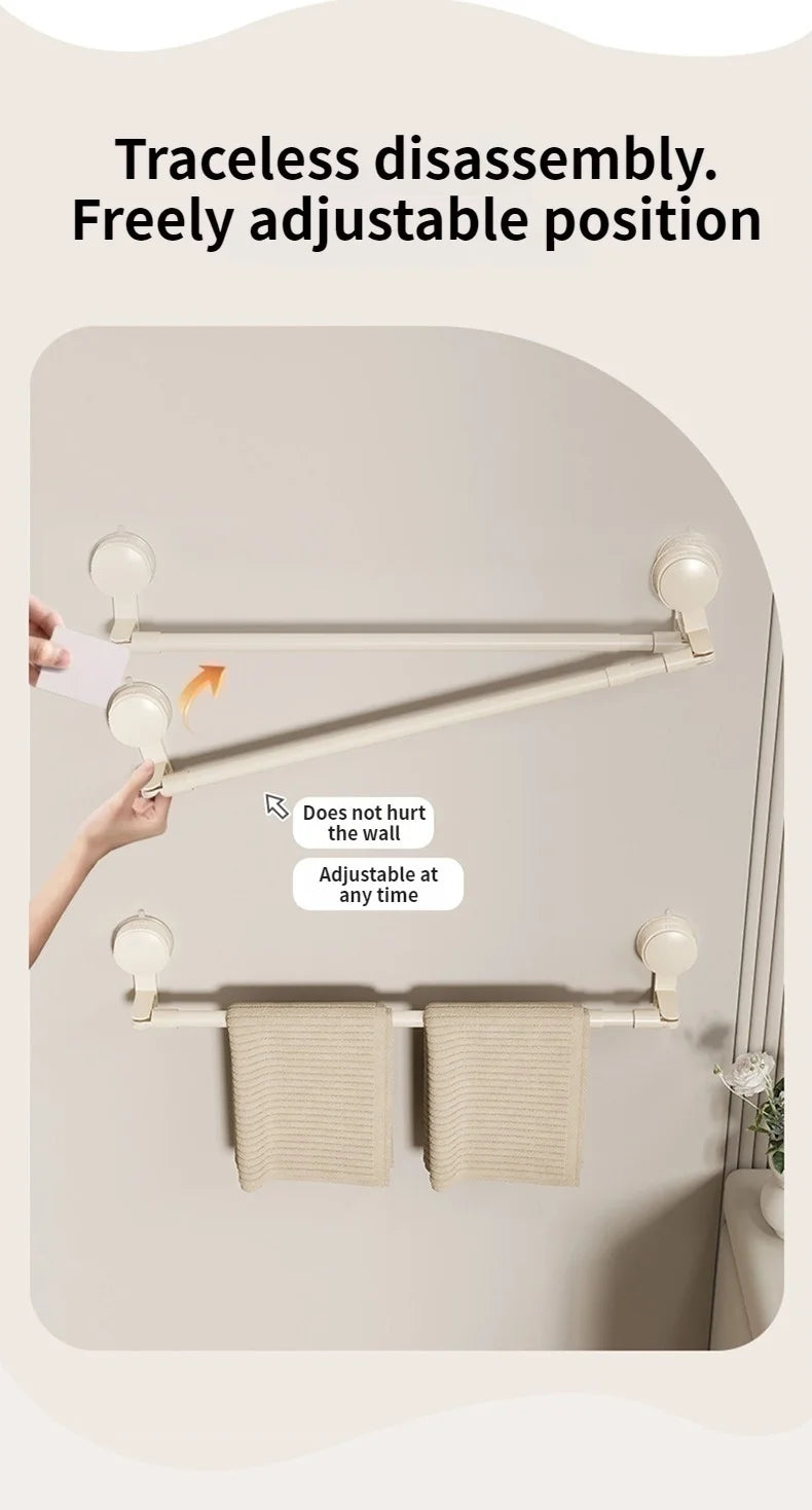 Extendable Rod Kitchen Hook Suction Cup Towel Rack Bathroom Retractable Towel Pole Storage Rack Bathroom Towel Storage Bar