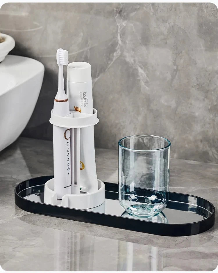 Hygienic Toothbrush Organizer with Protective Lid Ventilated Plastic Bathroom Cup Holder Multifunctional Countertop Storage