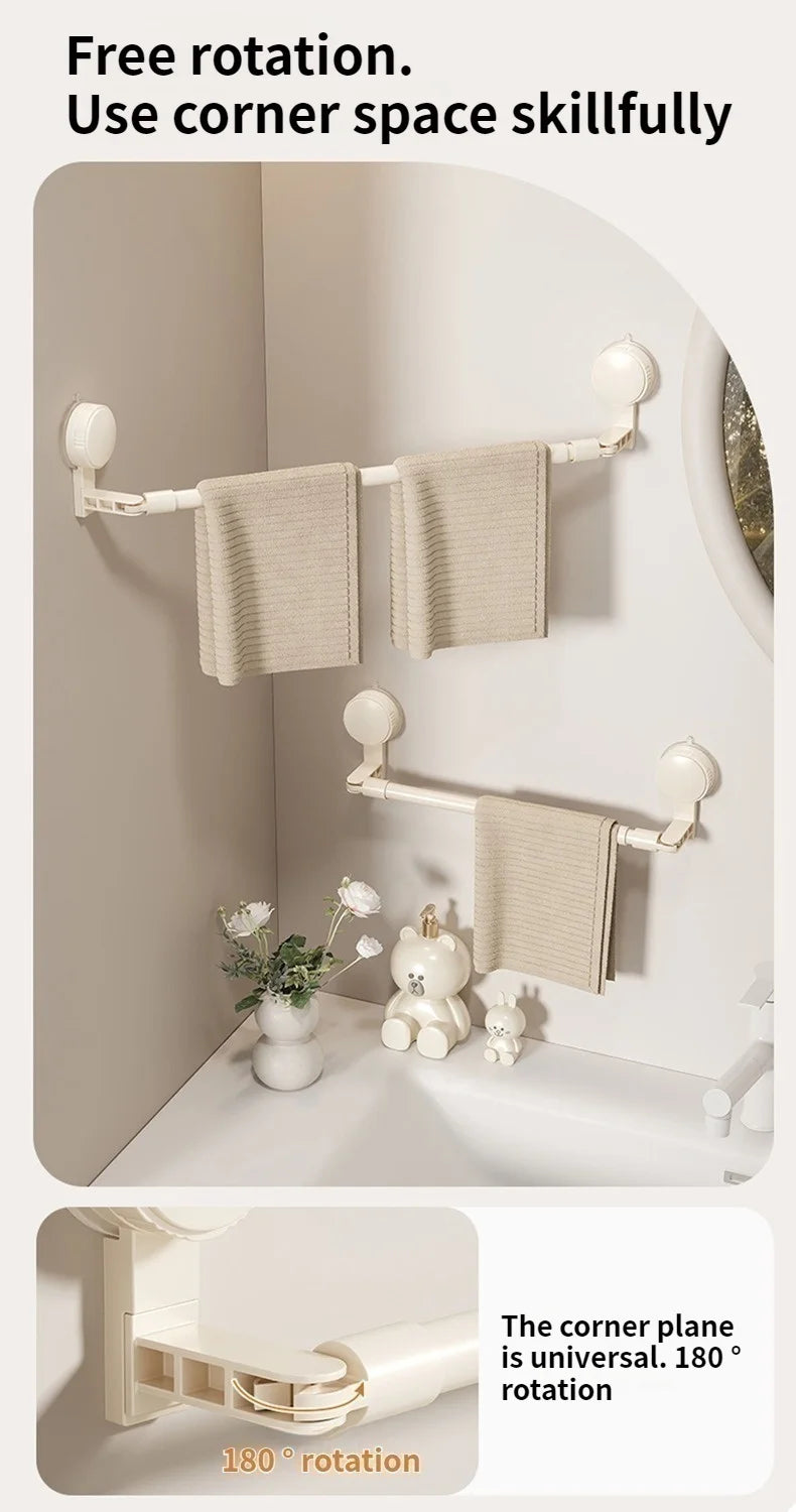 Extendable Rod Kitchen Hook Suction Cup Towel Rack Bathroom Retractable Towel Pole Storage Rack Bathroom Towel Storage Bar
