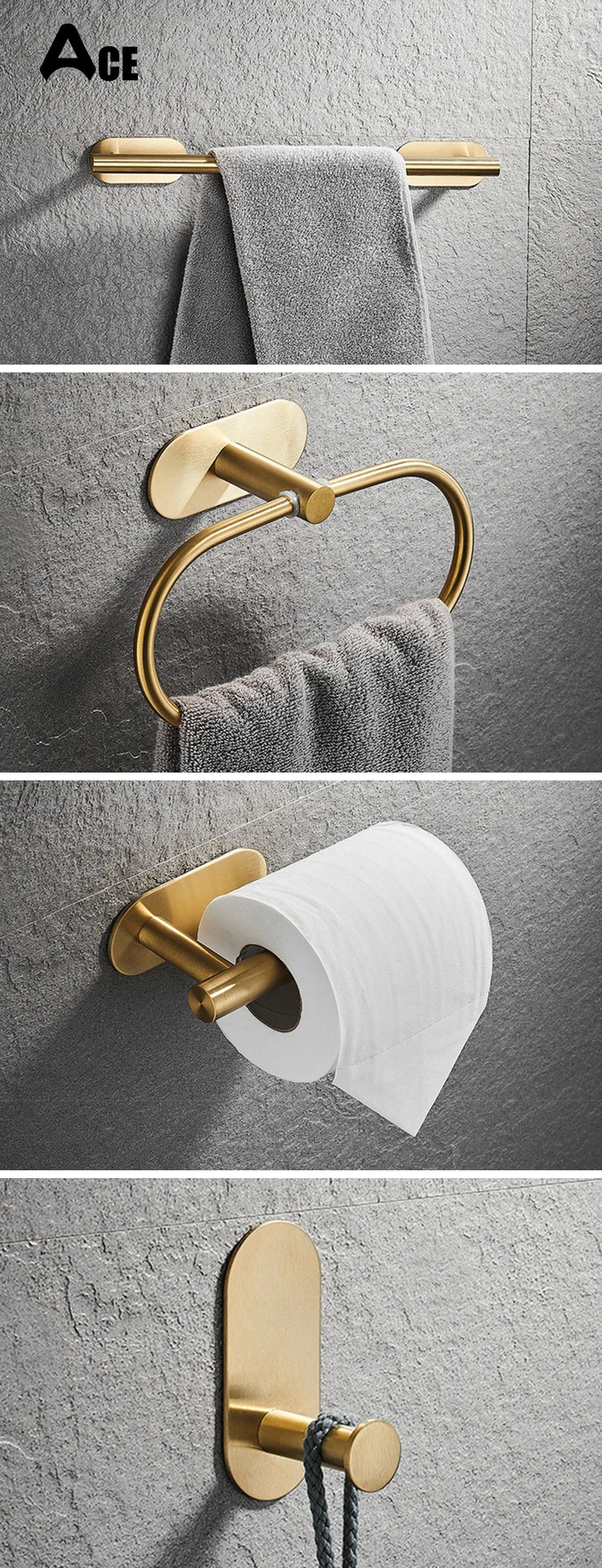 Bath Towel Bar 304 Stainless Steel Towel Rack Towel Ring Toilet Paper Holder Brushed Gold Bathroom Hardware Accessories Set