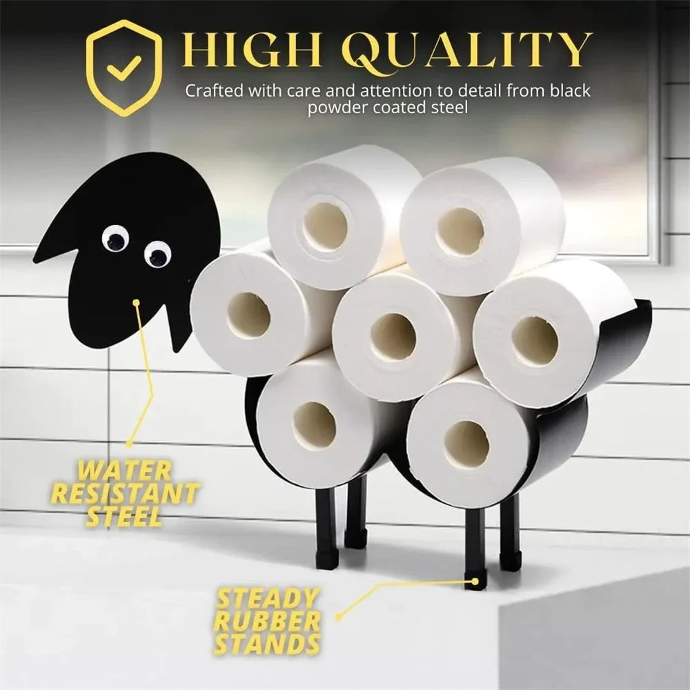 Toilet Paper Roll Holder Wall Mount Storage Stand Sheep Shape Black Metal Towel Roll Dispenser Toilet Tissue Rack for Bathroom