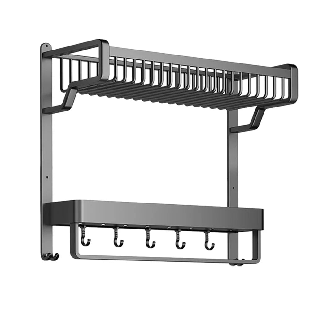 【Breeins】2/3-Tier Bathroom Wall Shelf with Towel Bar and Hooks Organizer Storage Rack