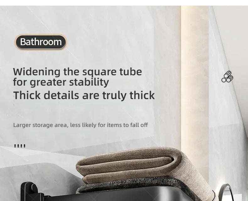 Popular Style 40/50CM Bathroom Self-Adhesive Wall Mount Bathroom Waterproof and Rust Proof Storage Shelf with Hook Towel Holder