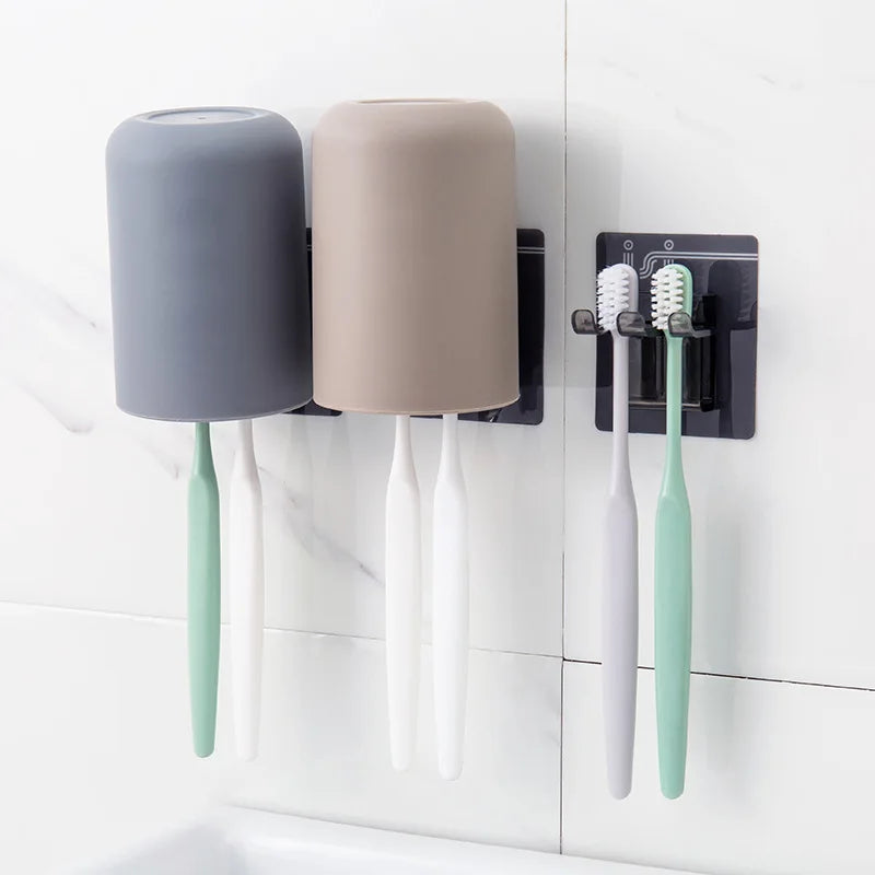 2pcs Toilet Punch-free Shelf Wall-mounted Toothbrush Cup Holder Simple Mouthwash Cup Holder Black Toothbrush Holder