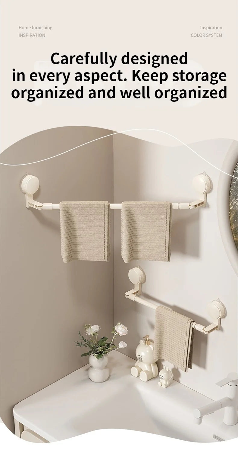 Extendable Rod Kitchen Hook Suction Cup Towel Rack Bathroom Retractable Towel Pole Storage Rack Bathroom Towel Storage Bar