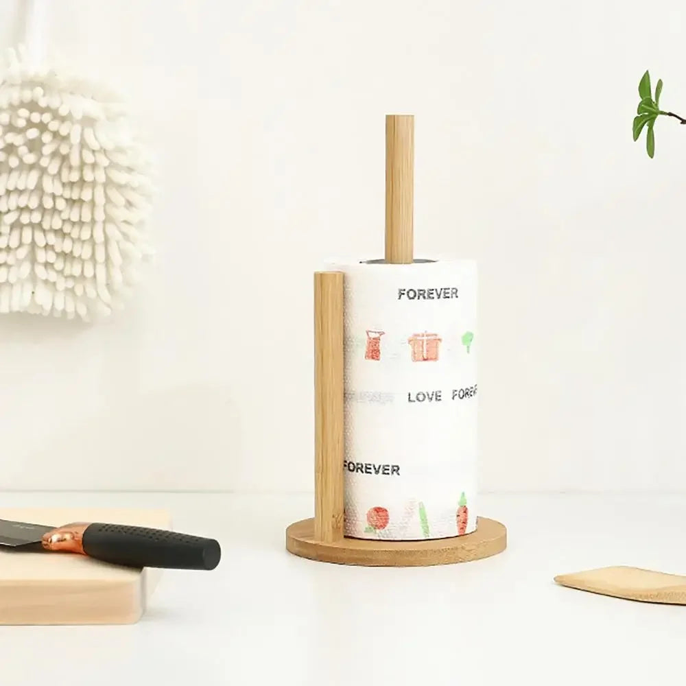 Wood Paper Towel Holder Durable Anti-Skid Tissue Vertical Stand Rack Hook For Kitchens Bathrooms Living Rooms Restaurant
