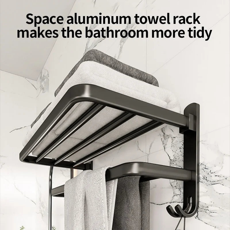 Black Bathroom Wall-Mounted Towel Rack Without Drilling Bathroom Storage Rack Towel Bar Hardware Hanging Pieces