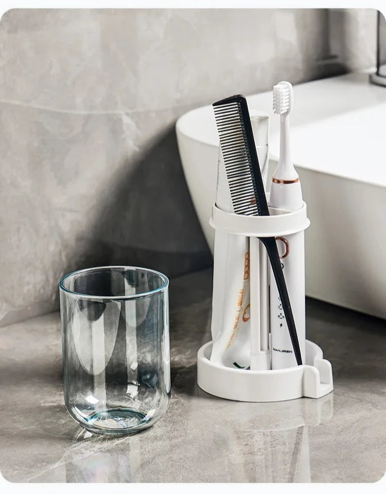 Hygienic Toothbrush Organizer with Protective Lid Ventilated Plastic Bathroom Cup Holder Multifunctional Countertop Storage