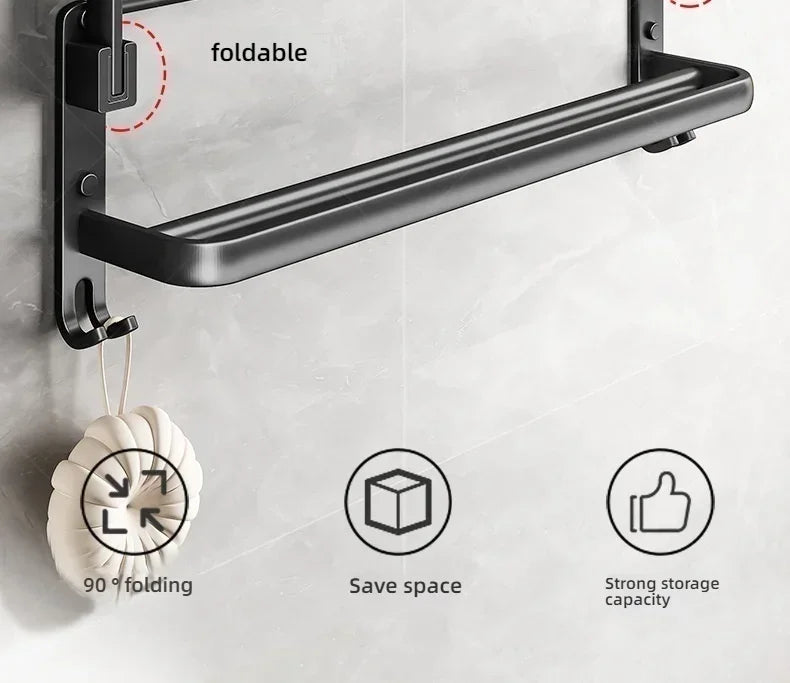 Popular Style 40/50CM Bathroom Self-Adhesive Wall Mount Bathroom Waterproof and Rust Proof Storage Shelf with Hook Towel Holder