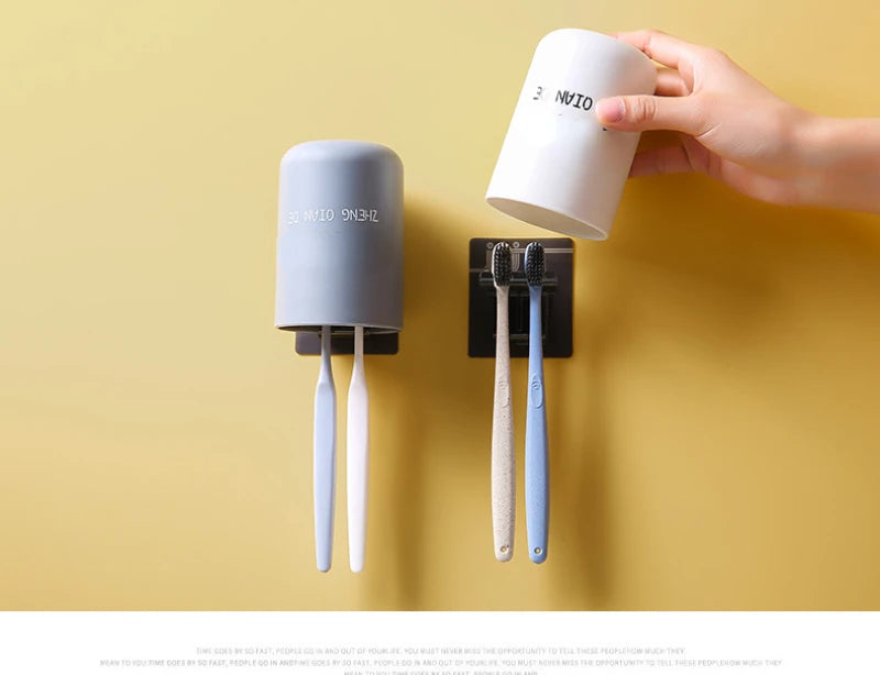 2pcs Toilet Punch-free Shelf Wall-mounted Toothbrush Cup Holder Simple Mouthwash Cup Holder Black Toothbrush Holder