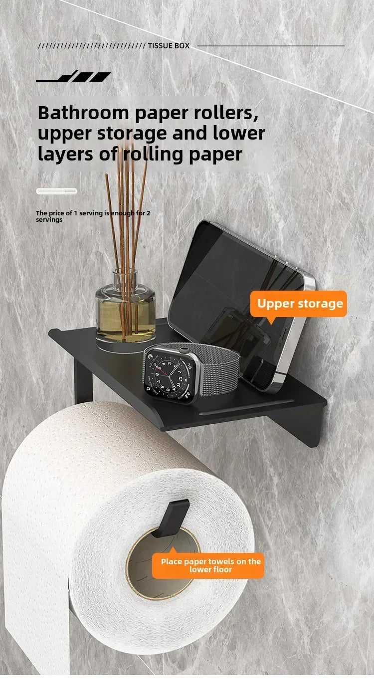 No Punching Toilet Paper Roll Holder Self Adhesive in Bathroom Tissue Paper Holder Plastic Easy Installation Paper Roll Holder