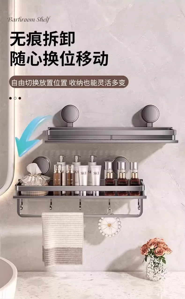 YM Wall Mounted Bathroom Suction Cup Shelf Multi-Purpose Rack Towel Holder for Washbasin Kitchen Storage Organizer