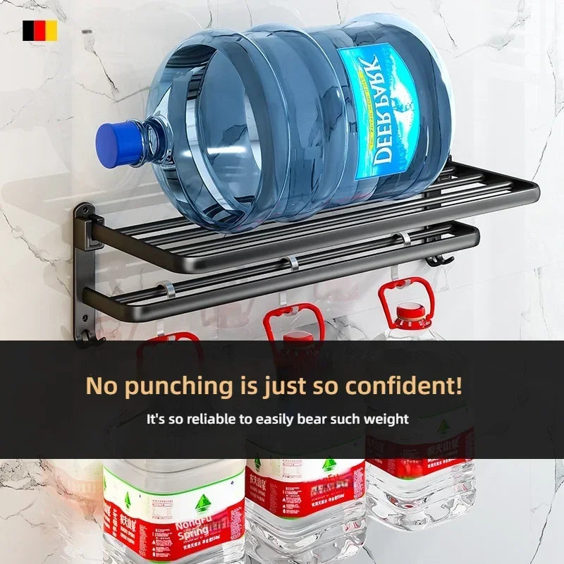 Popular Style 40/50CM Bathroom Self-Adhesive Wall Mount Bathroom Waterproof and Rust Proof Storage Shelf with Hook Towel Holder
