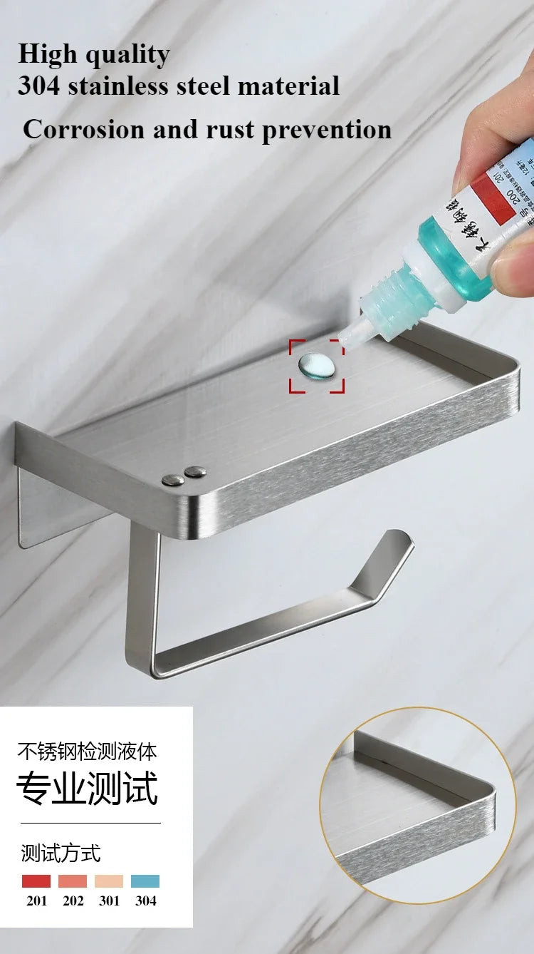 Bathroom 304 stainless steel tissue holder, two installation methods for toilet paper roll holder