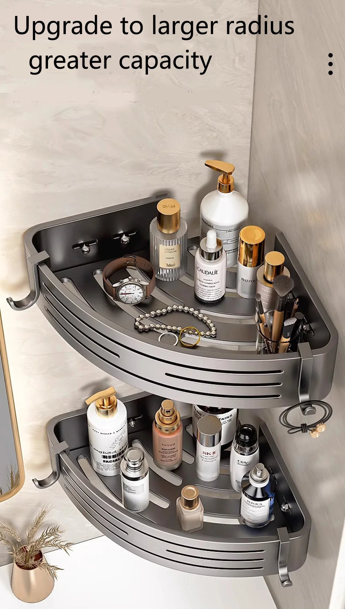 1-2PCS Shower Corner Shelf with Hook Towel Bar No Drill Space Aluminum Shower Storage Rack Bathroom Organizer