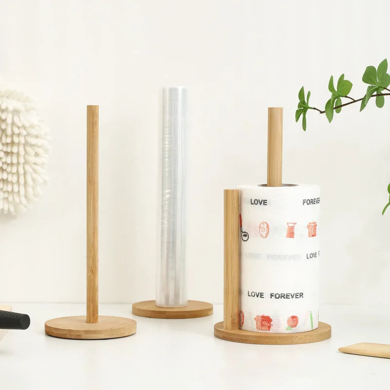 Wood Paper Towel Holder Durable Anti-Skid Tissue Vertical Stand Rack Hook For Kitchens Bathrooms Living Rooms Restaurant