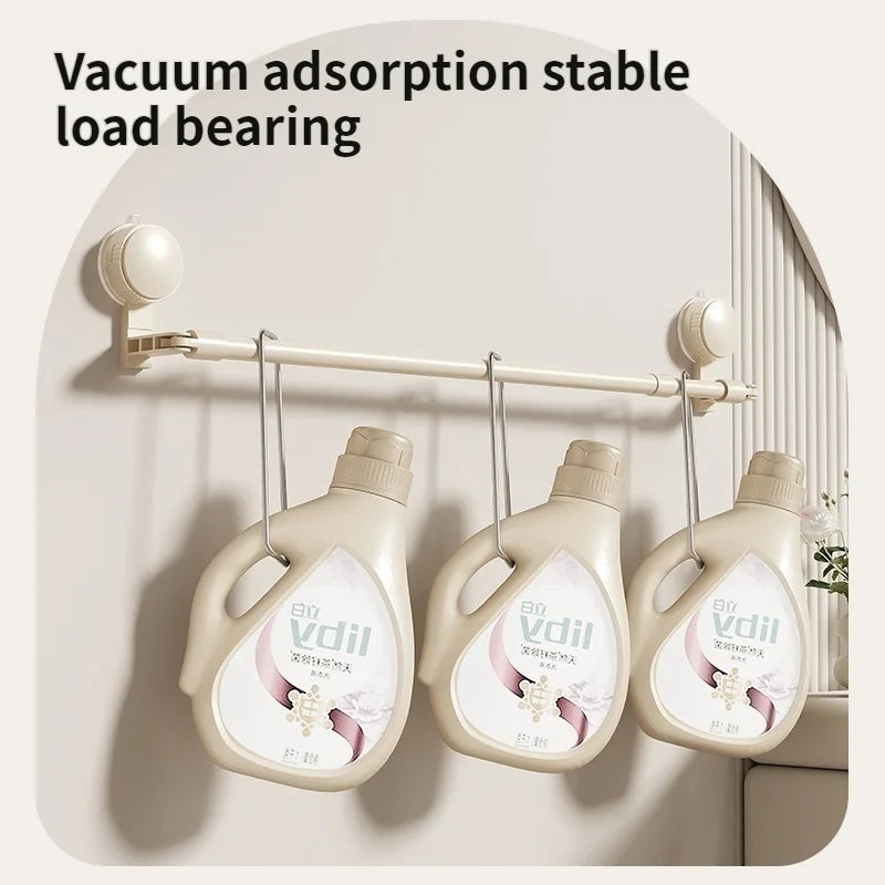 Extendable Rod Kitchen Hook Suction Cup Towel Rack Bathroom Retractable Towel Pole Storage Rack Bathroom Towel Storage Bar