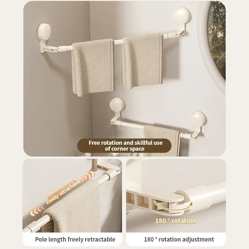 Extendable Rod Kitchen Hook Suction Cup Towel Rack Bathroom Retractable Towel Pole Storage Rack Bathroom Towel Storage Bar