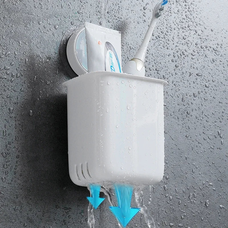 Portable Toothbrush Wall Mounted Holder Toothpaste Mouth Cup Waterproof Holder Drill-Free Bathroom Storage Shelf Rack Organizer