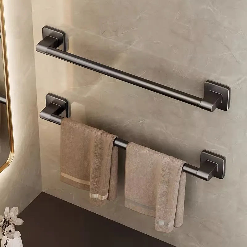 Bathroom Towel Holder Without Drilling Bathroom Black Towel Rack Towel Bar Self-Adhesive Bathroom Towel Rack Towel Rail