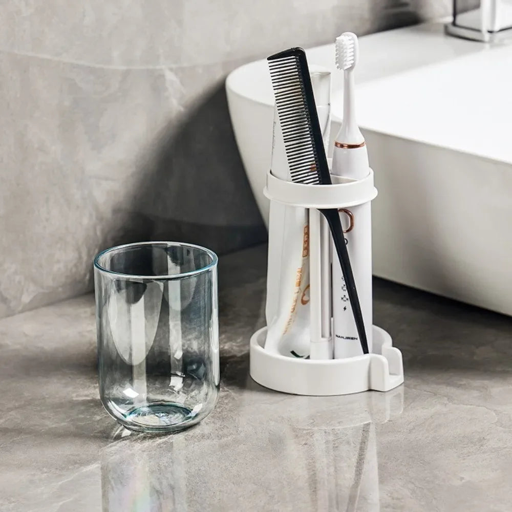 Hygienic Toothbrush Organizer with Protective Lid Ventilated Plastic Bathroom Cup Holder Multifunctional Countertop Storage