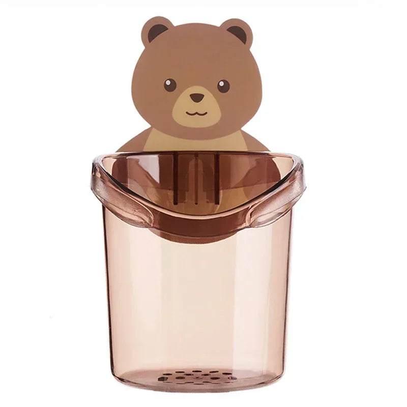 New Toothbrush Holder Adorable Bear Hug Storage Cup Wall-mounted Drain Design Easy Organization Toothbrush Cup Bathroom Supplies