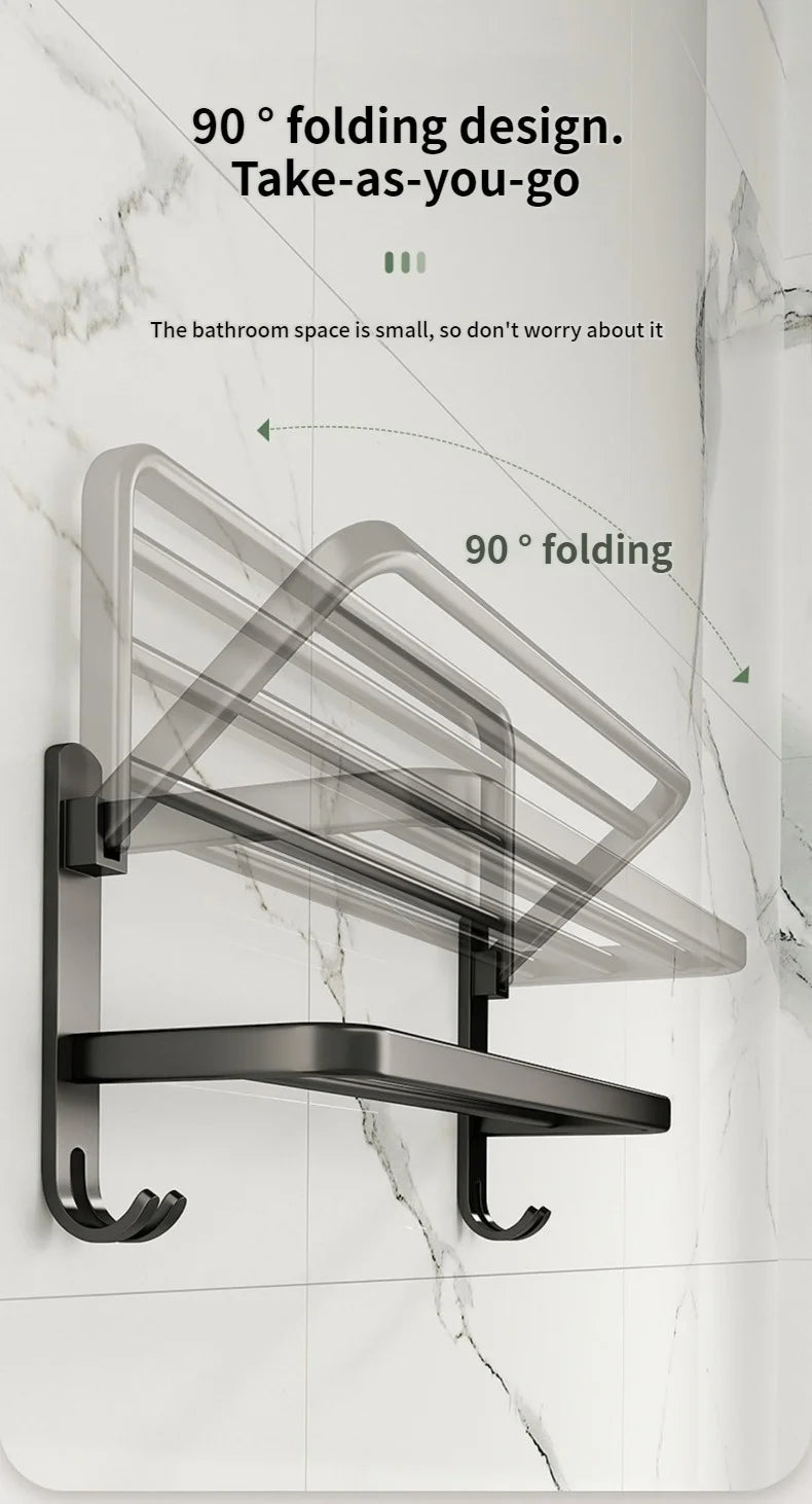 Black Bathroom Wall-Mounted Towel Rack Without Drilling Bathroom Storage Rack Towel Bar Hardware Hanging Pieces