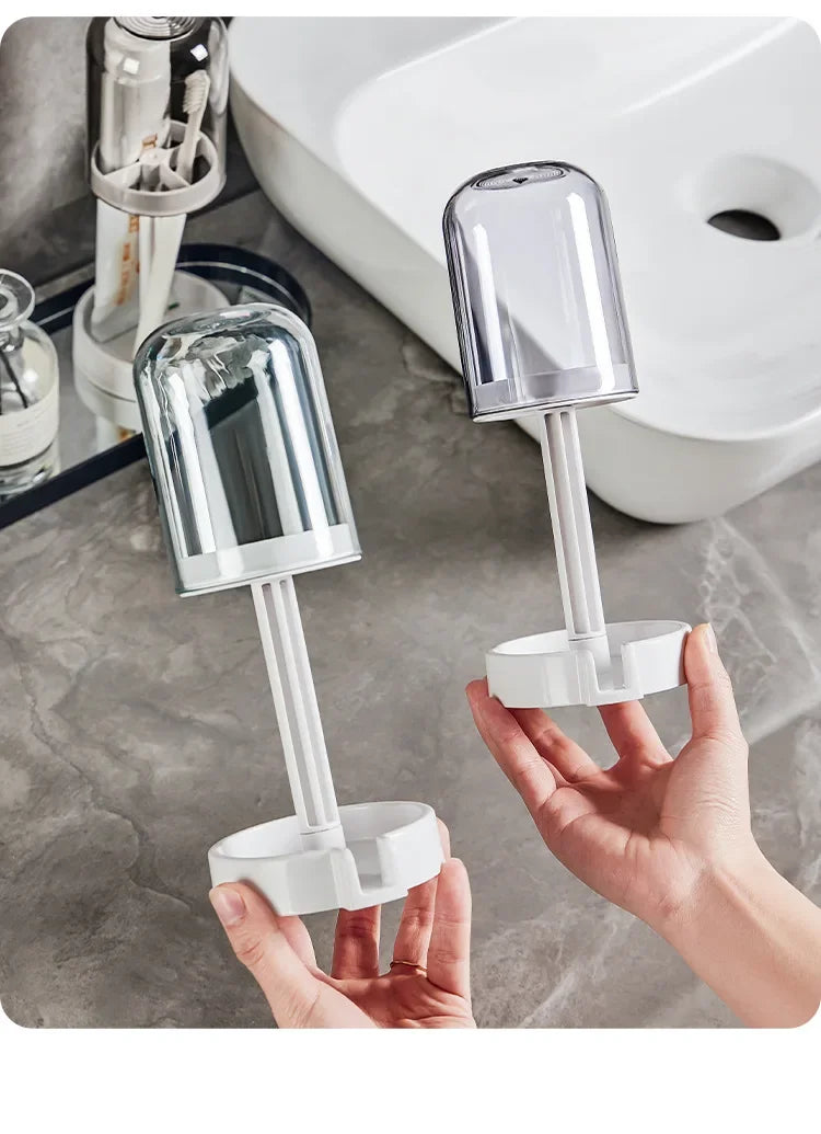 Hygienic Toothbrush Organizer with Protective Lid Ventilated Plastic Bathroom Cup Holder Multifunctional Countertop Storage