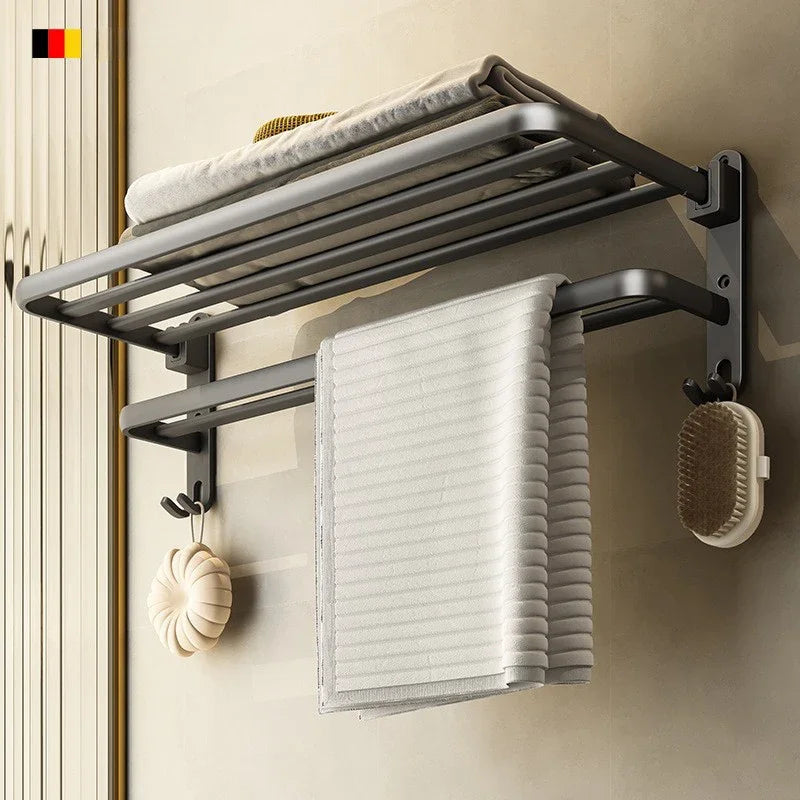 Popular Style 40/50CM Bathroom Self-Adhesive Wall Mount Bathroom Waterproof and Rust Proof Storage Shelf with Hook Towel Holder