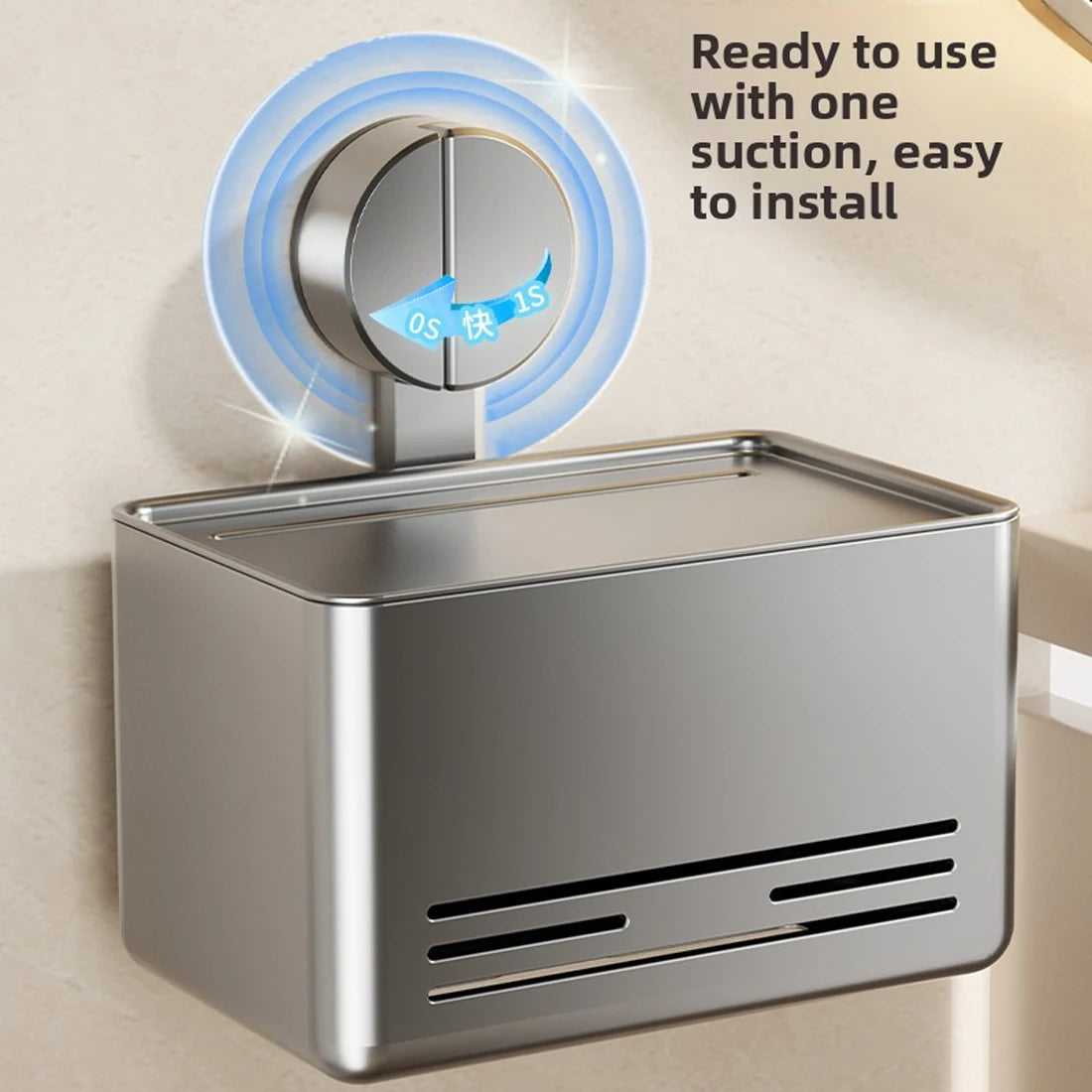 YUTOKO Suction Cup Toilet Paper Holder with Drawer, Wall Mounted Tissue & Towel Storage Box for Bathroom Living Room