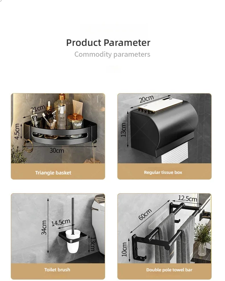Popular Style 40/50CM Bathroom Self-Adhesive Wall Mount Bathroom Waterproof and Rust Proof Storage Shelf with Hook Towel Holder