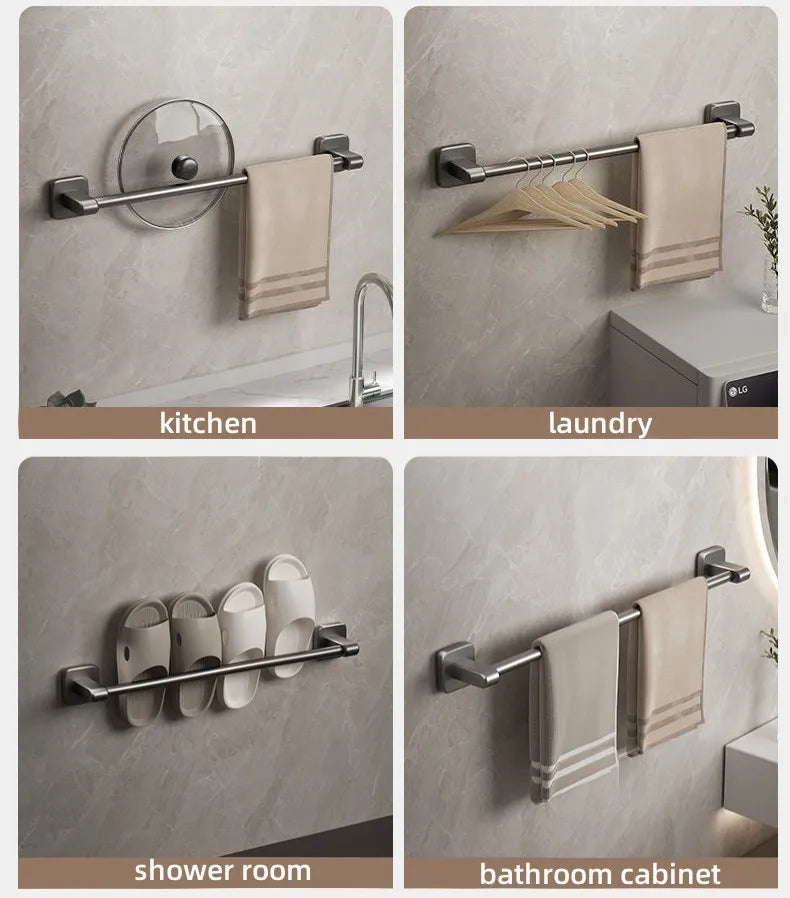 Bathroom Towel Holder Without Drilling Bathroom Black Towel Rack Towel Bar Self-Adhesive Bathroom Towel Rack Towel Rail