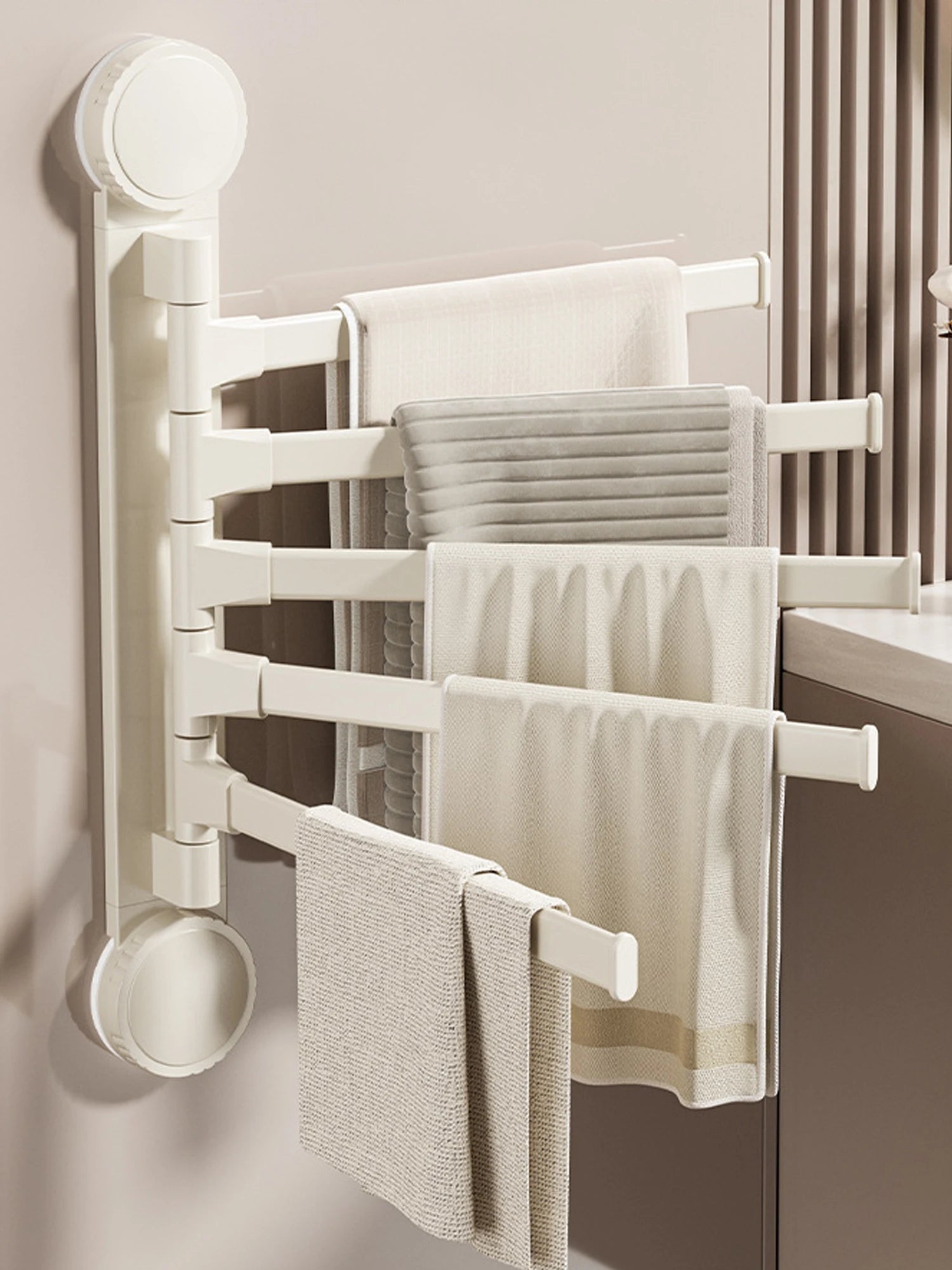 Suction Cup Towel Rack Rotatable Towel Holder Aluminum 2/3/4/5-Bar Towel Hanger Kitchen Bathroom Hanging Wall Mounted
