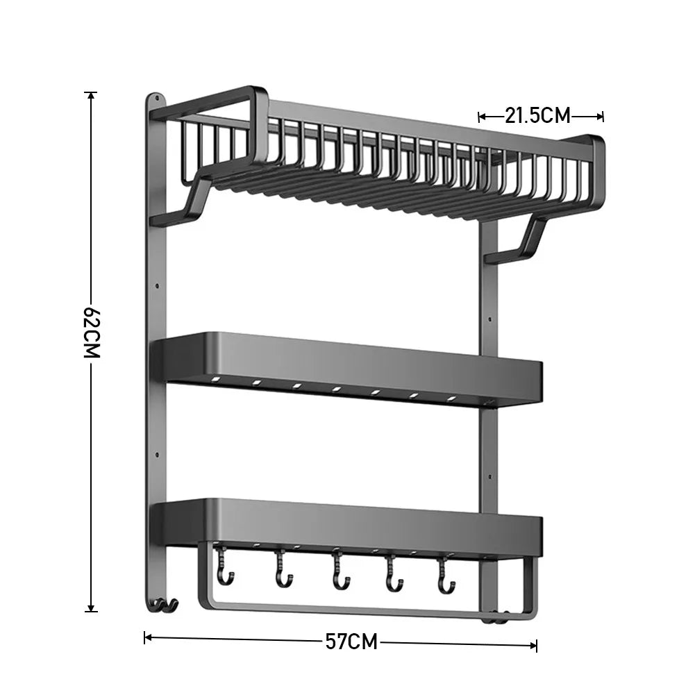 Multi-layer bathroom wall shelf with towel bar and hooks, kitchen spice storage rack toilet shelf