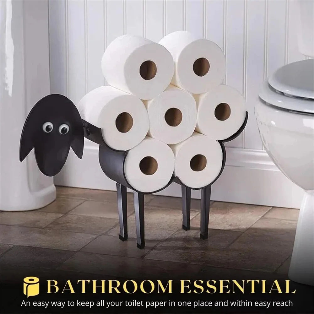 Toilet Paper Roll Holder Wall Mount Storage Stand Sheep Shape Black Metal Towel Roll Dispenser Toilet Tissue Rack for Bathroom
