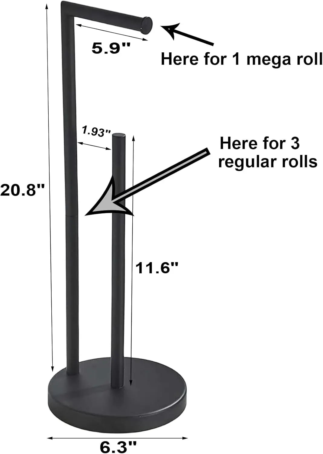 Stainless Steel Standing Toilet Paper Holder, Black Freestanding Toilet Paper Holder, Bathroom Toilet Paper Holder with Storage