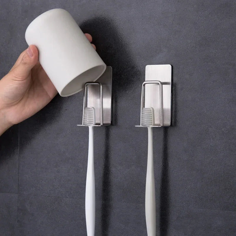 1/2 pcs Stainless Steel Toothbrush Holder Shaver Cup Wall Mount Toothbrush Storage Rack Bathroom Accessories Set