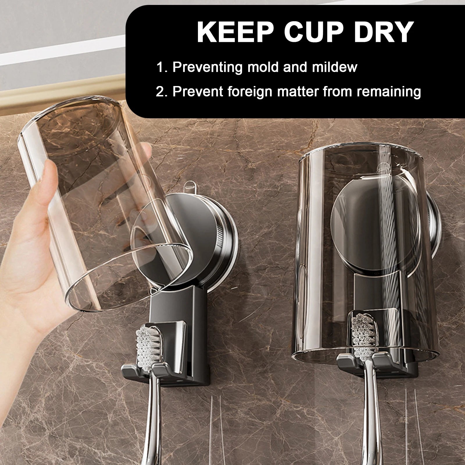 Suction Cup Toothbrush Holder With Squeezer Perforation-free Bathroom Shelf Mouthwash Cup Toothbrush Holder