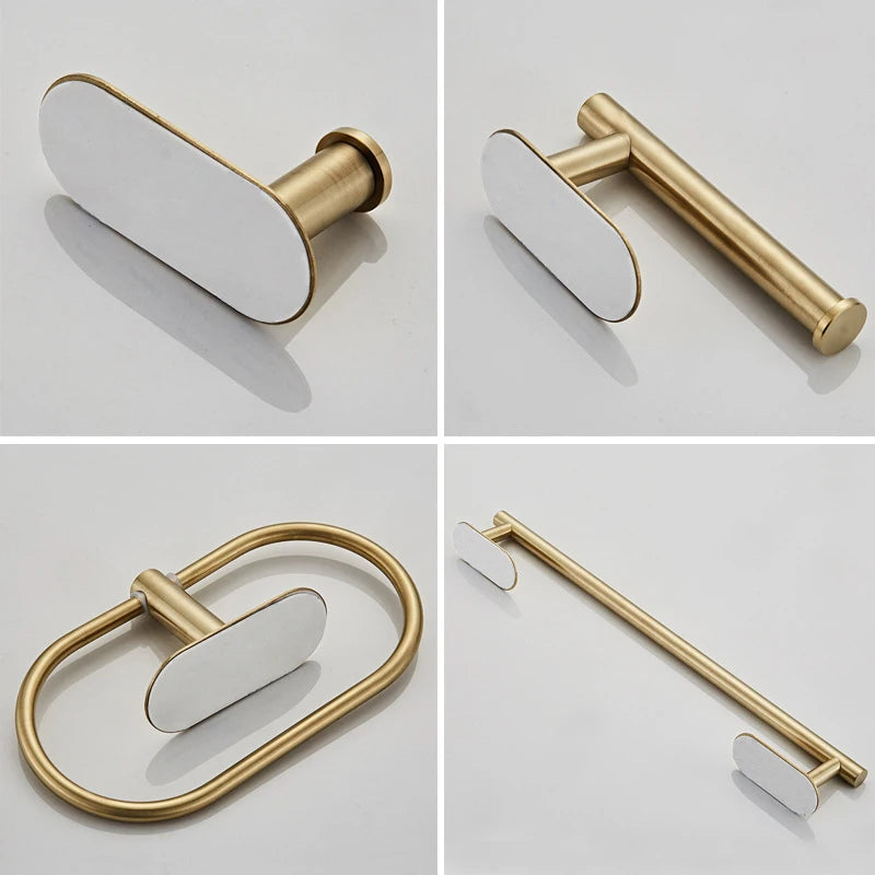 Bath Towel Bar 304 Stainless Steel Towel Rack Towel Ring Toilet Paper Holder Brushed Gold Bathroom Hardware Accessories Set