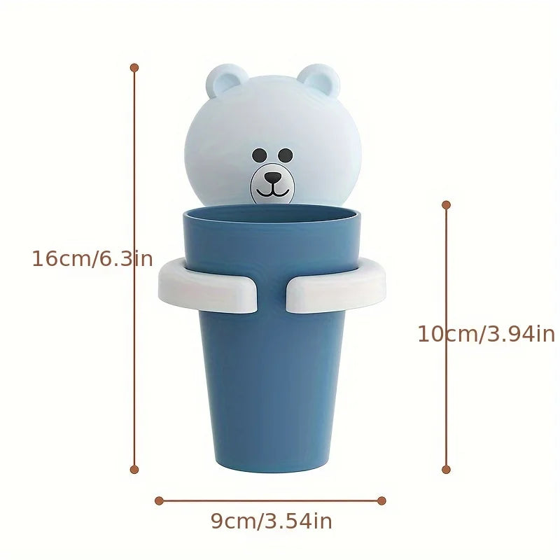 1pc Adorable Bear Wall-Mounted Toothbrush Holder with Gargle Cup - No Drill, Space-Saving Bathroom Organizer, Playful Design