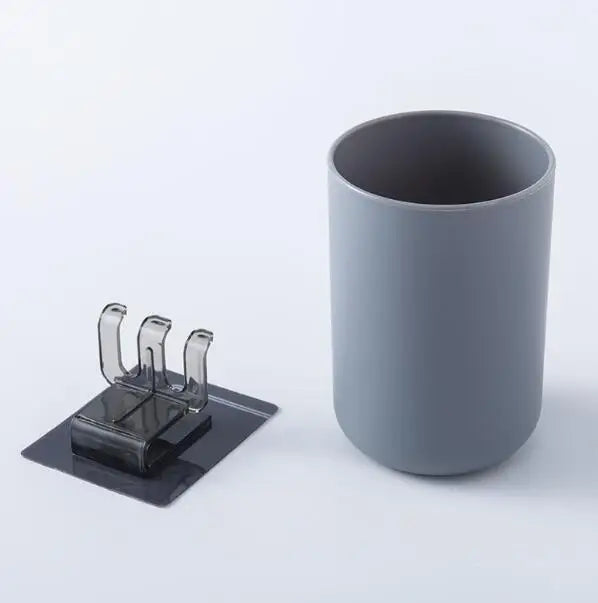 2pcs Toilet Punch-free Shelf Wall-mounted Toothbrush Cup Holder Simple Mouthwash Cup Holder Black Toothbrush Holder