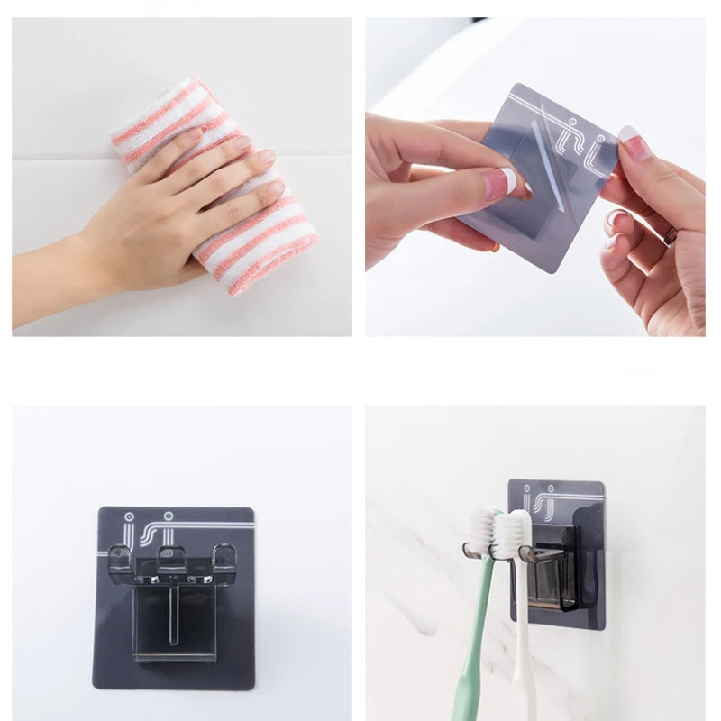 2pcs Toilet Punch-free Shelf Wall-mounted Toothbrush Cup Holder Simple Mouthwash Cup Holder Black Toothbrush Holder