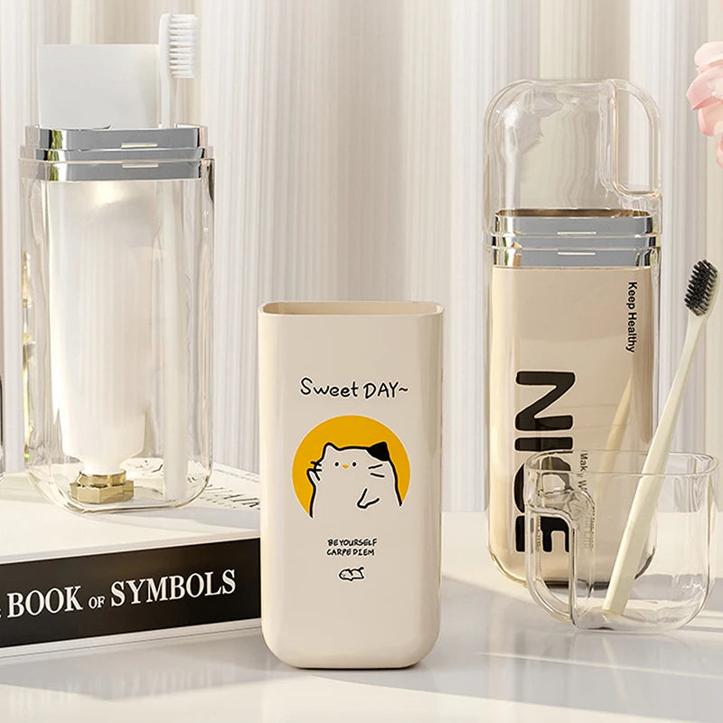 3 IN1 Cartoon Cute Toothbrush Cup Travel Toothbrush Holder Simple Portable Mouthwash Cup For Business Trip Home Bathroom Camping